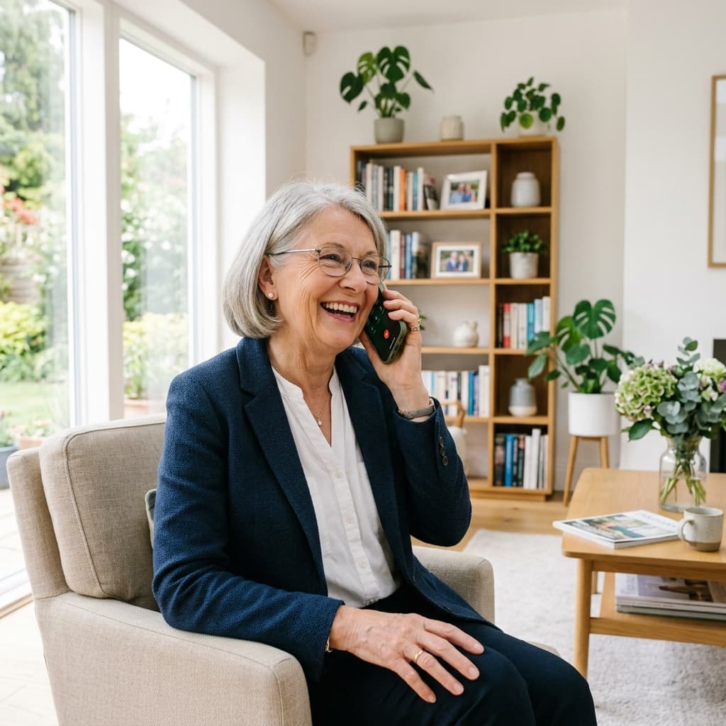 Happy client on the phone