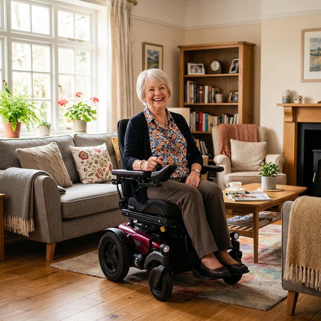 Elderly lady in electric wheelchair